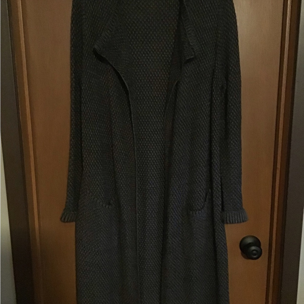 CABI Long Open-Front Grey Fleck Knit Cardigan Sweater - M